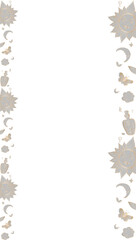 Fototapeta premium Hand-drawn mystical border frame is floating on transparent background with sun faces, moons, stars