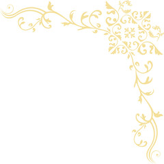 Obraz premium Golden corner flourish is showing vines and blossoms in flat design, transparent background