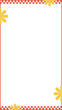 Fototapeta Flat vector frame is featuring orange grid border and yellow daisy motifs on transparent background