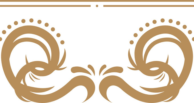 Fototapeta Decorative flourish is glowing on transparent background with golden swirls, dots, lines and circle