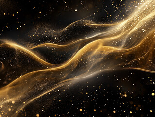 Obraz premium Abstract Golden Light Waves Flowing on Transparent Background with Glittering Particles