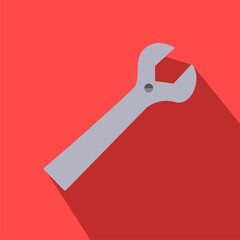 Adjustable wrench is tilting in flat vector art, casting long shadow on transparent background