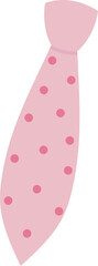 Stylized flat design necktie is hanging vertically with pink polka dots on transparent background