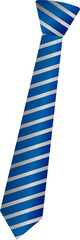 Blue silk necktie is showing realistic shading and silver-gray stripes on transparent background