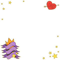 Featuring flat Father's Day frame with stars, pierced heart, ribbon, crown on transparent backdrop