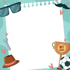 Obraz premium Flat design Fathers day torn-page frame showing glasses and trophy on transparent, copy space