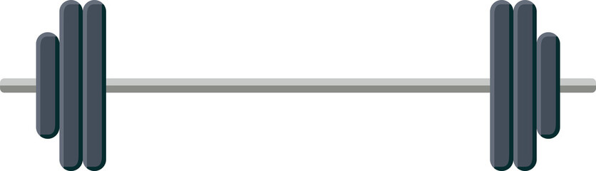 Barbell is being displayed in flat design with dark gray weight plates on transparent background