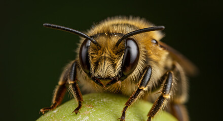 A close-up in a bee face. Bee in the nature. Bee's face.