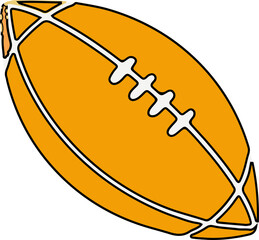 Stylized American football icon is floating on transparent background, featuring flat vector design