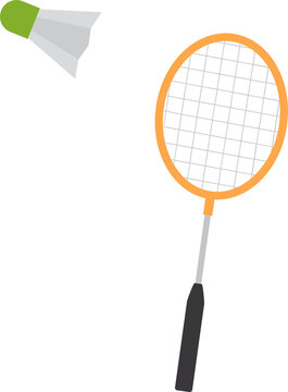 Fototapeta In flat design, orange badminton racket and green shuttlecock are floating on transparent backdrop