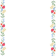 Decorative floral border in flat design featuring plant motifs, transparent background, copy space