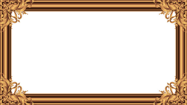 Fototapeta Displaying gold frame in flat style showing tube border and filigree corners on clear background