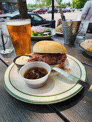 beef sandwich and beer
