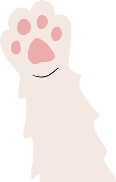 Fototapeta Cartoon cat paw is showing cream foreleg with pink paw pads, flat design, transparent background