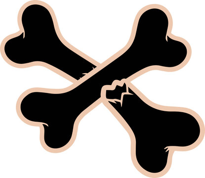 Fototapeta Flat design is showing two crossed bones with beige border and crack detail on transparent backdrop
