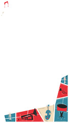 Obraz premium Flat design colored instrument icon blocks are floating on transparent canvas showing eighth notes