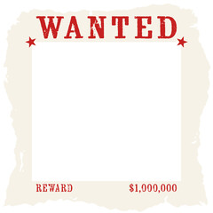 Fototapeta premium Vector WANTED poster is showing torn edges, red stars, $1M reward, slot, transparent background