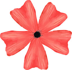 Stylized red poppy bloom showing six brushstroke petals with dark center on transparent background