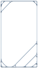 Flat metallic frame is showing filigree and diagonal lines on transparent backdrop, copy space