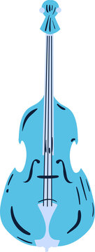 Blue flat cartoon-style cello-like instrument with f-holes is being shown on transparent background
