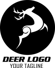 Deer hunter logo, deer logo, badge, emblem, label design template. vector illustration of deer head silhouette and arrow. hunter club, deer hunting symbol icon