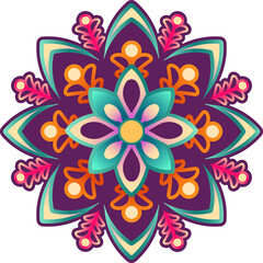 Mandala vector graphic is floating on transparent background with layered petals and floral motifs
