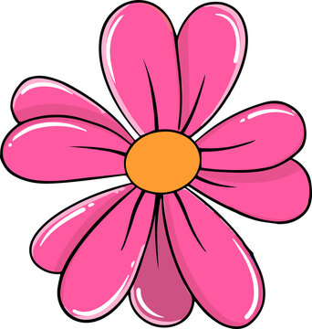 Fototapeta Cartoon pink daisy is being shown on transparent background featuring eight petals, yellow center