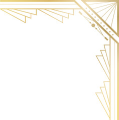 Showing gold Art Deco corner motif with parallel bars, fan shapes, circle accent, copy space