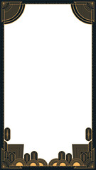 Art deco golden geometric frame showing fan motifs and skyline pattern, transparent background