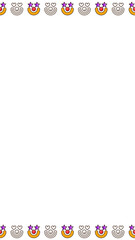 Fototapeta premium Flat design border featuring clown faces with hearts and stars on transparent canvas, copy space