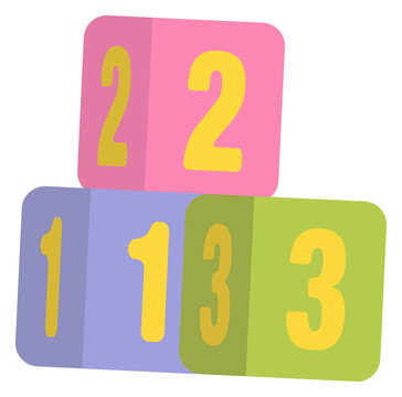 Flat design counting blocks with white outlines are stacking in pyramid on transparent background