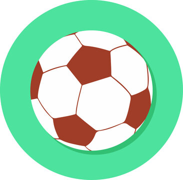 Fototapeta Featuring flat soccer ball with dark red panels centering on green disc on transparent background