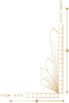 Fototapeta Golden Art Deco border is showing geometric motifs and fan, transparent backdrop, copy space