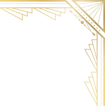 Fototapeta Showing gold Art Deco corner motif with parallel bars, fan shapes, circle accent, copy space