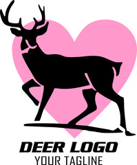 Deer hunter logo, deer logo, badge, emblem, label design template. vector illustration of deer head silhouette and arrow. hunter club, deer hunting symbol icon