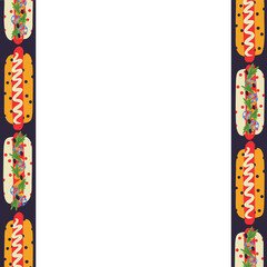Hot dog border is showing around muted teal center in flat vector design, transparent background