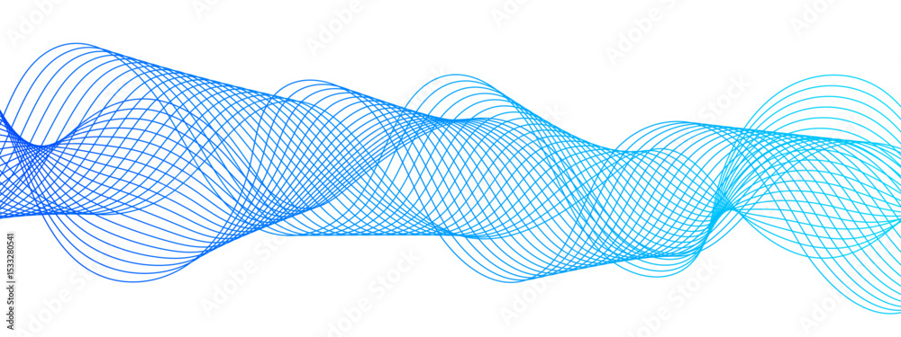 Leinwandbilder Abstract Blue background with waves. Futuristic tech background with Curved wavy line. Wave pattern glowing science flowing line. Sense of depth, rhythm, and motion. Bright dynamic gradient effect.