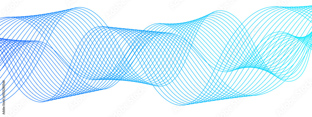 Aufkleber Abstract Blue background with waves. Futuristic tech background with Curved wavy line. Wave pattern glowing science flowing line. Sense of depth, rhythm, and motion. Bright dynamic gradient effect.