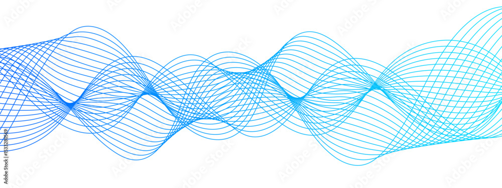 Aufkleber Abstract Blue background with waves. Futuristic tech background with Curved wavy line. Wave pattern glowing science flowing line. Sense of depth, rhythm, and motion. Bright dynamic gradient effect.