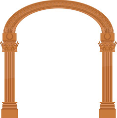 Semicircular arch is showing flat fluted columns, wreaths and capitals on transparent backdrop