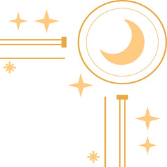 Fototapeta premium Flat design is showing crescent moon in rings or stars or bursts or square-end lines on transparent 