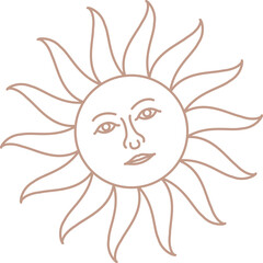 Stylized sunburst motif is glimmering in minimal line art on transparent background, copy space