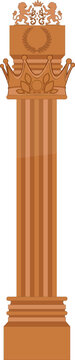 Vector pillar is showing fluted copper shaft, crown capital, lion crest on transparent background