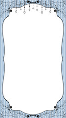 Flat filigree frame is showing striped border, hanging pendants, teal panel, transparent background