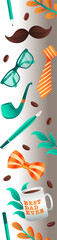 Father's Day coffee mug and moustache are being shown in flat collage on transparent background