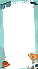 Flat Father's Day frame is showing accessories, tools, trophy, ball on clear background, copy space