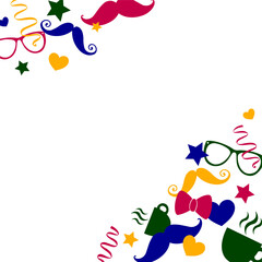 Fototapeta premium Party decorations are framing clear canvas, featuring moustaches, bow ties and confetti, copy space