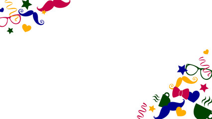 Flat corner frame is showcasing glasses, mustaches, hearts and ribbons on transparent backdrop