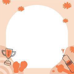 Pastel frame showing arch with trophy, gloves, popper, floral bursts, transparent background