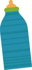 Flat baby bottle showing teal stripes, green ring, orange cap on transparent background, copy space
